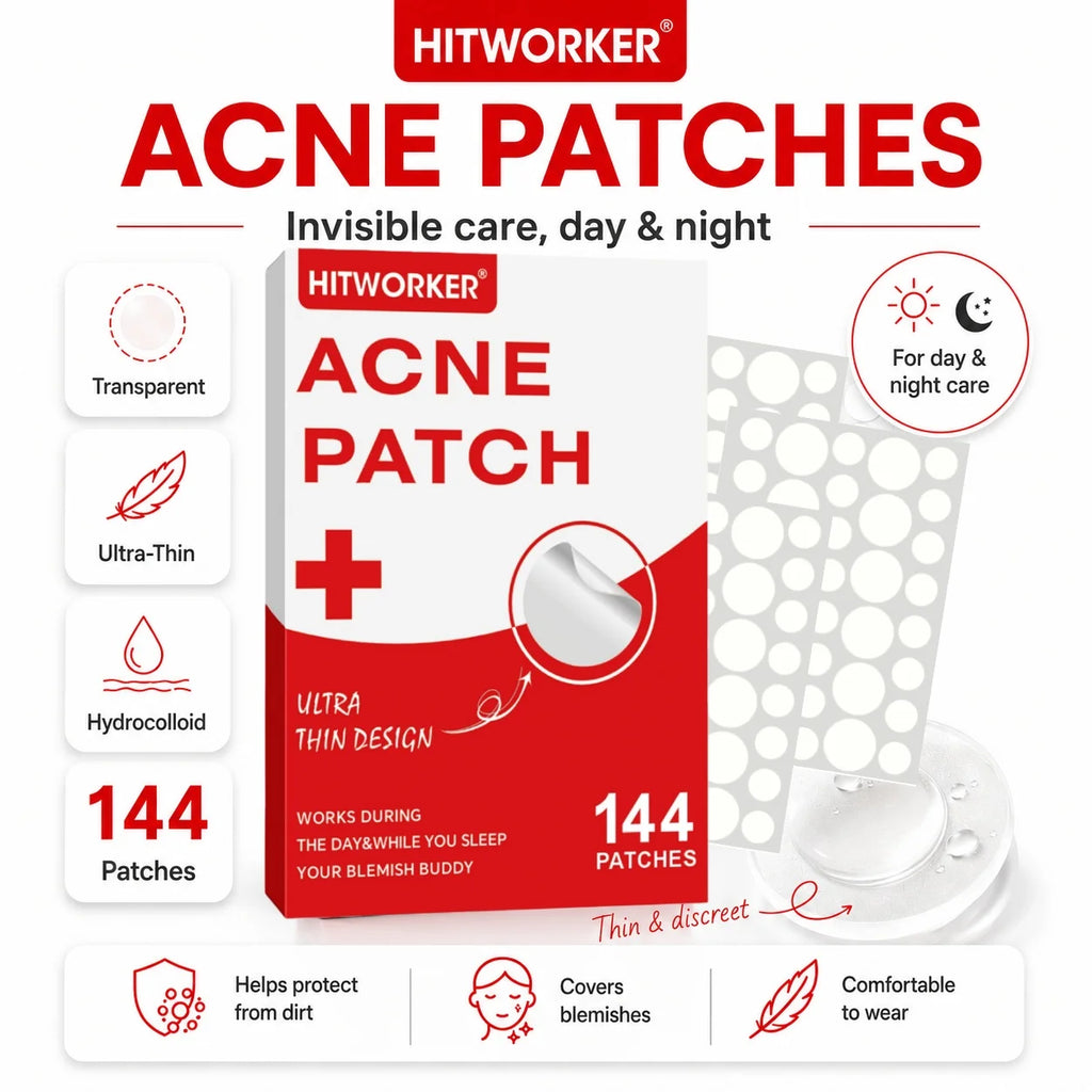 144Pcs Hydrocolloid Acne Pimple Patches, Invisible Blemish Spot Cover Stickers, Skin Friendly Absorbing Acne Patches for Facial