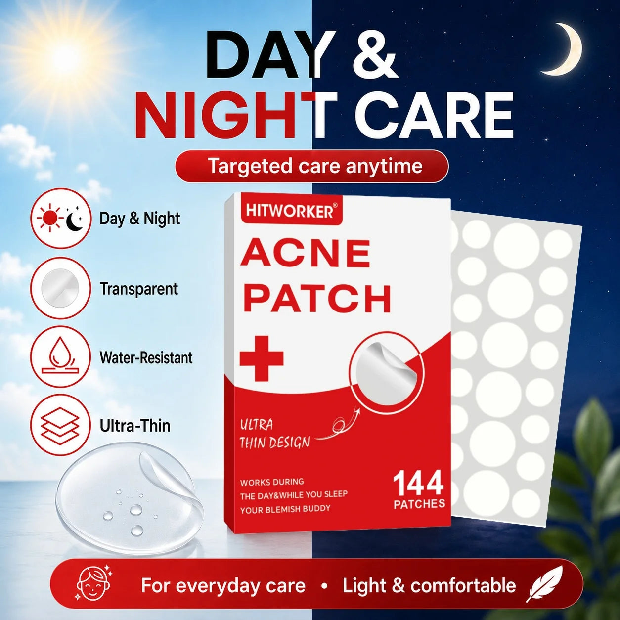 144Pcs Hydrocolloid Acne Pimple Patches, Invisible Blemish Spot Cover Stickers, Skin Friendly Absorbing Acne Patches for Facial