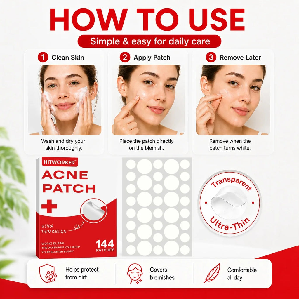 144Pcs Hydrocolloid Acne Pimple Patches, Invisible Blemish Spot Cover Stickers, Skin Friendly Absorbing Acne Patches for Facial